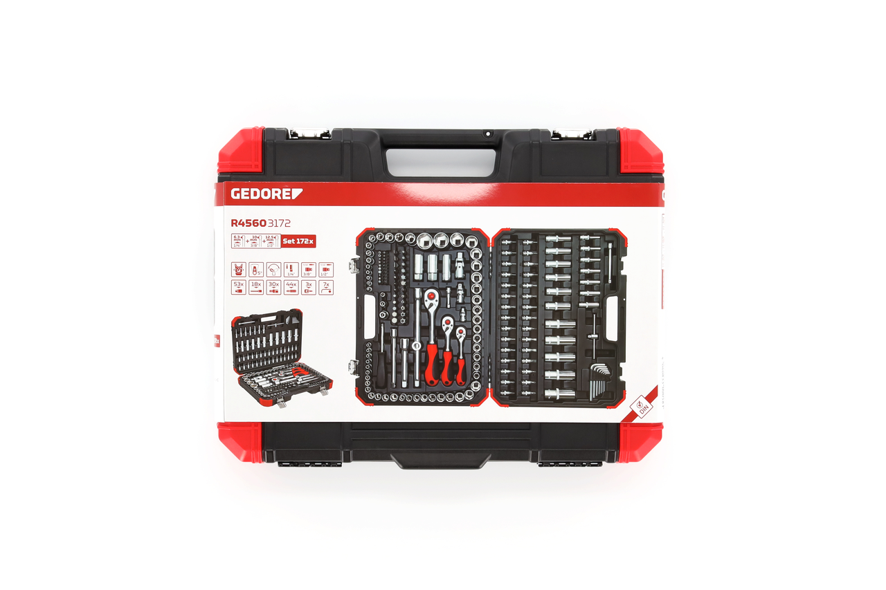 GEDORE red R45603172 - Juego de llaves de vaso 1/4"+3/8"+1/2", 172 piezas