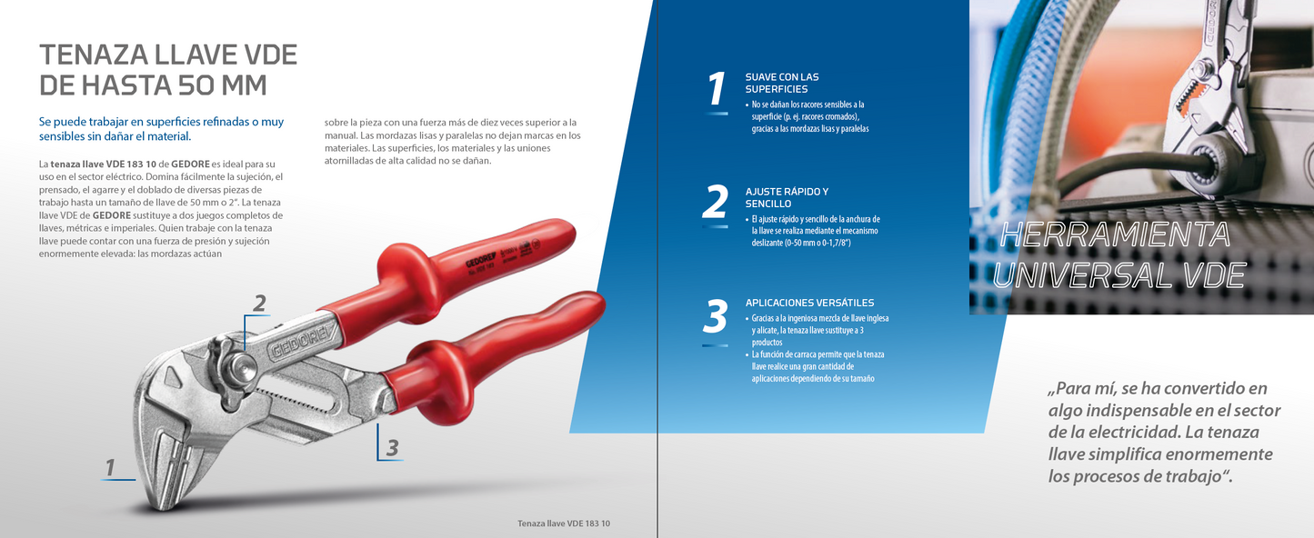GEDORE VDE 183 10 - Tenaza llave aislada VDE