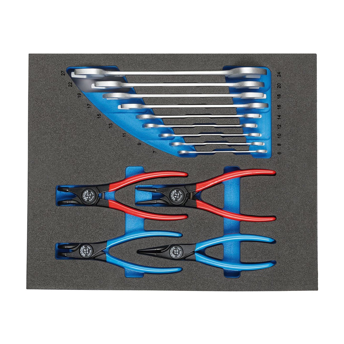 GEDORE TS CT2-6-8000 - Surtido de alicates de puntas y llaves planas en módulo de espuma Check-Tool de doble cuerpo, 15 piezas