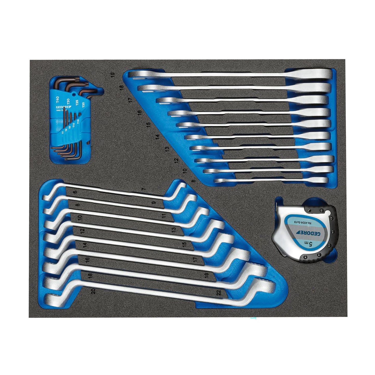 GEDORE TS CT2-7R-2 - Juego de llaves y flexómetro en módulo de espuma Check-Tool de doble cuerpo, 28 piezas
