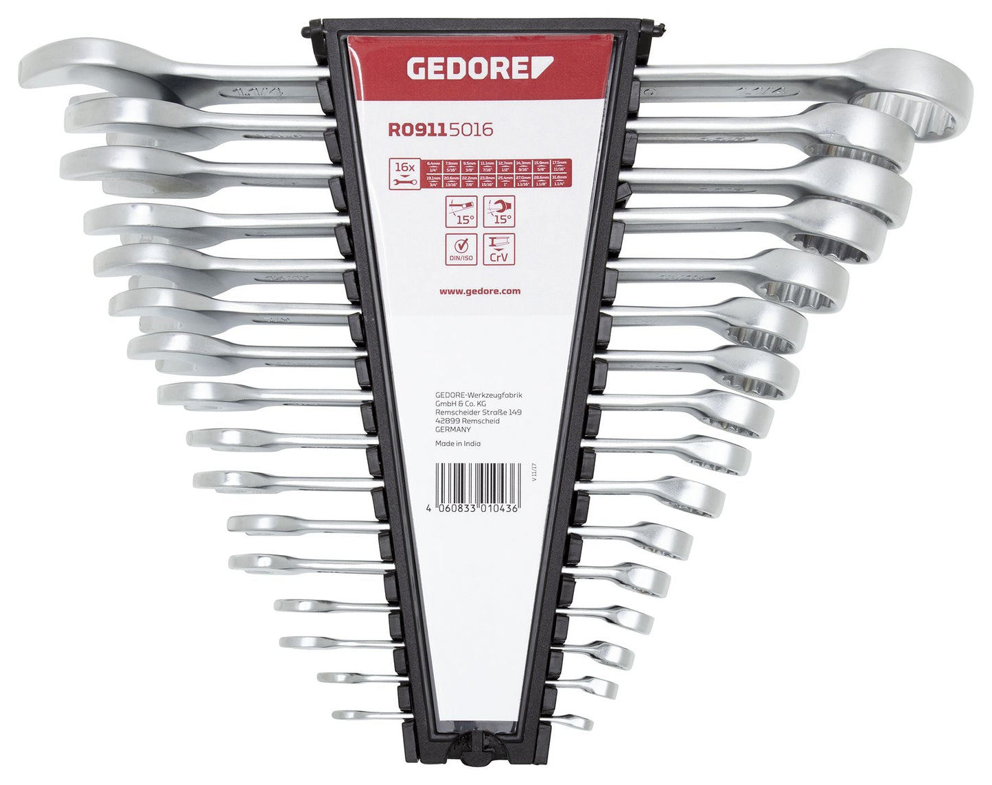 GEDORE red R09115016 - Juego de llaves combinadas en pulgadas AF 1/4"-1.1/4", 16 piezas