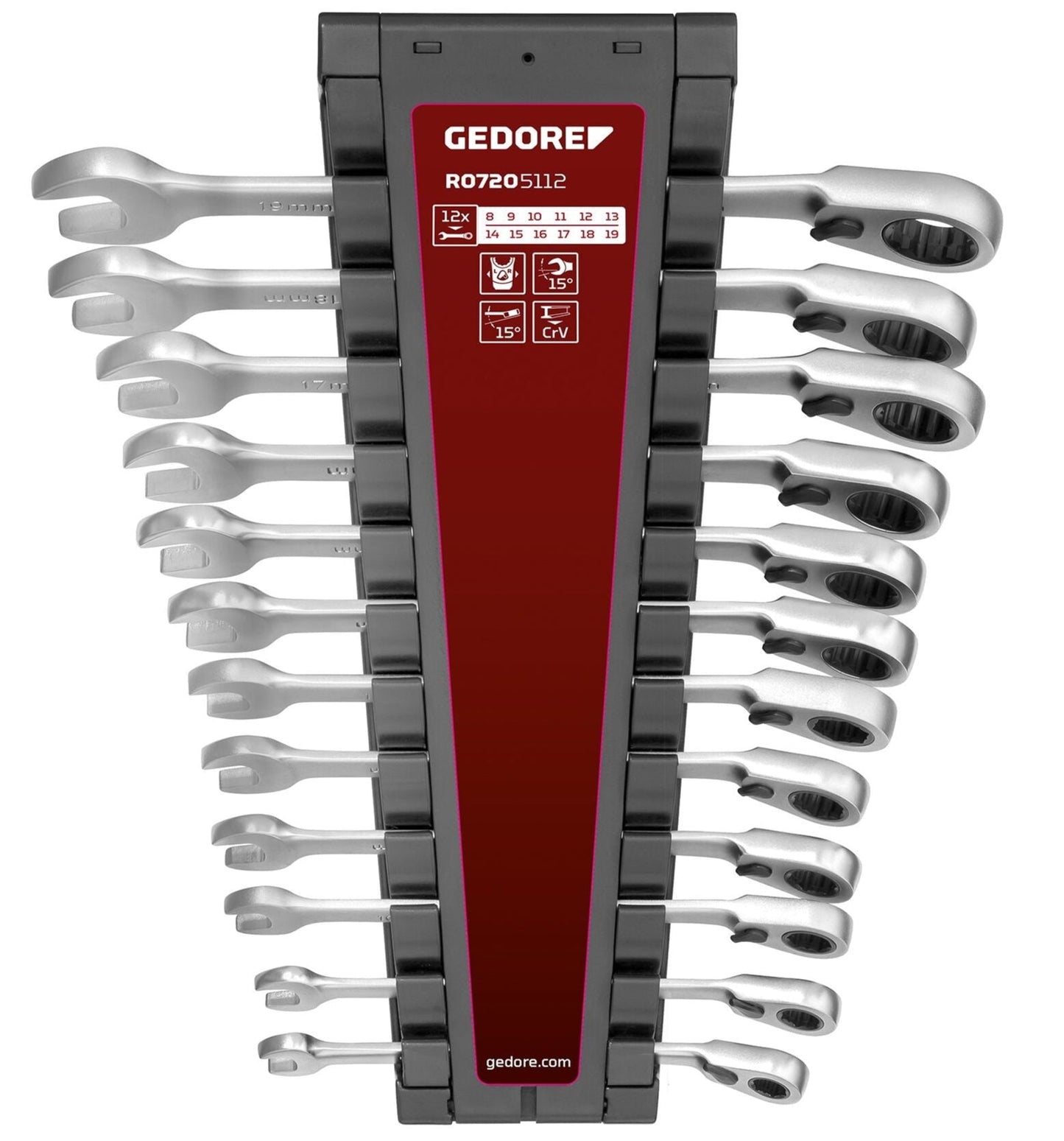 GEDORE red R07205112 - Juego de 12 llaves combinadas de carraca 8-19mm