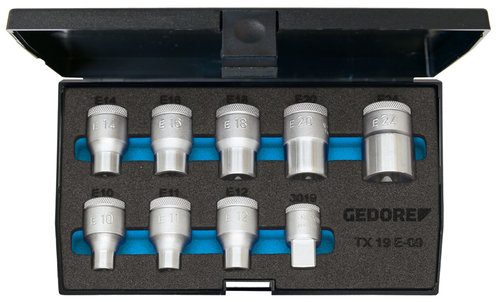GEDORE TX 19 E-09 - Juego de llaves de vaso 1/2" 9 pzas TORX E10-E24
