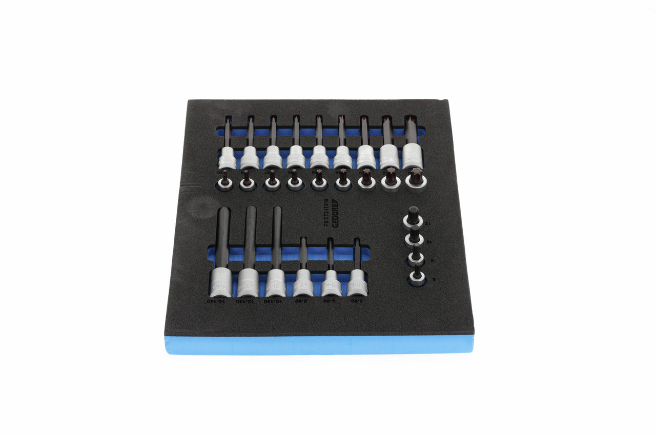 TS CT2-ITX19 - Joc de claus de got tornavís de 1/2" en mòdul d'escuma Check-Tool de doble cos, 28 peces