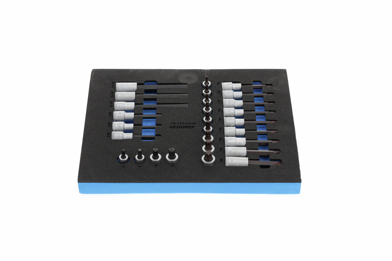 TS CT2-ITX19 - Joc de claus de got tornavís de 1/2" en mòdul d'escuma Check-Tool de doble cos, 28 peces