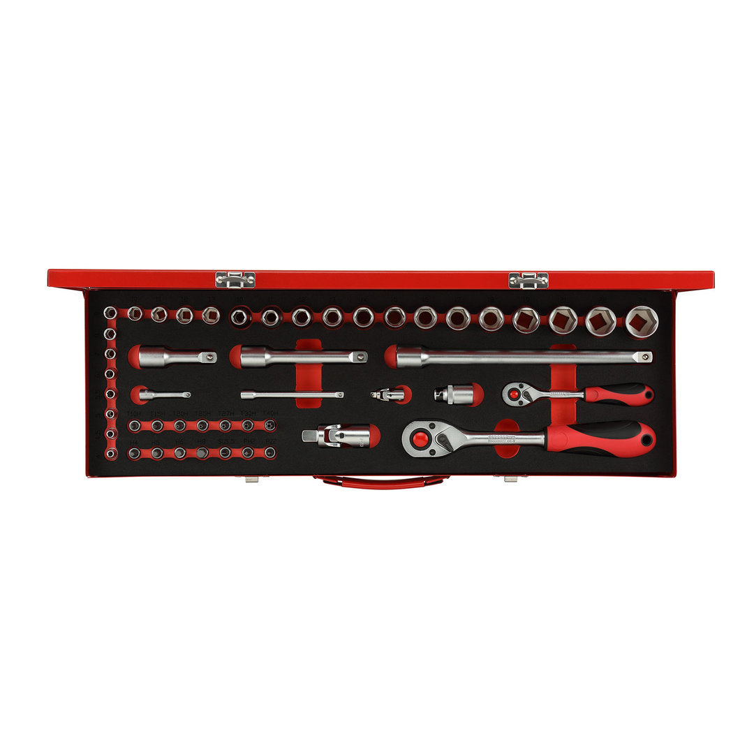 R46004049 - Juego de llaves de vaso 1/4"+1/2", 49 piezas