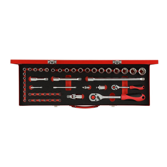 R46004049 - Juego de llaves de vaso 1/4"+1/2", 49 piezas