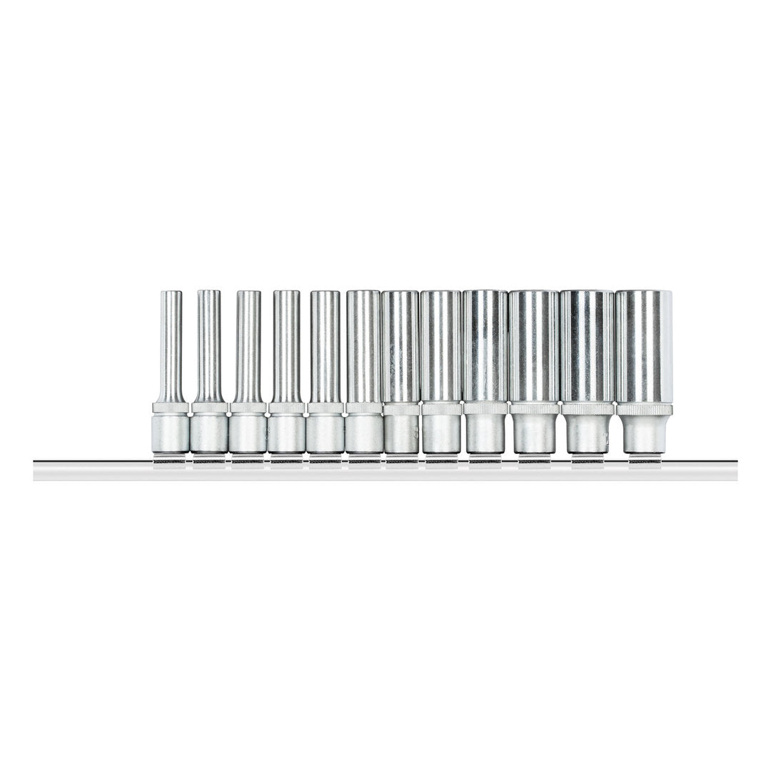 R41008012 - Juego de llaves de vaso 1/4" hexagonales con carril, 12 piezas