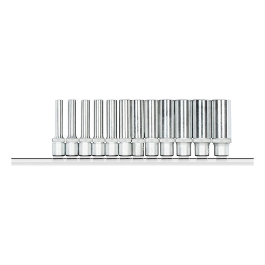 R41008012 - Juego de llaves de vaso 1/4" hexagonales con carril, 12 piezas