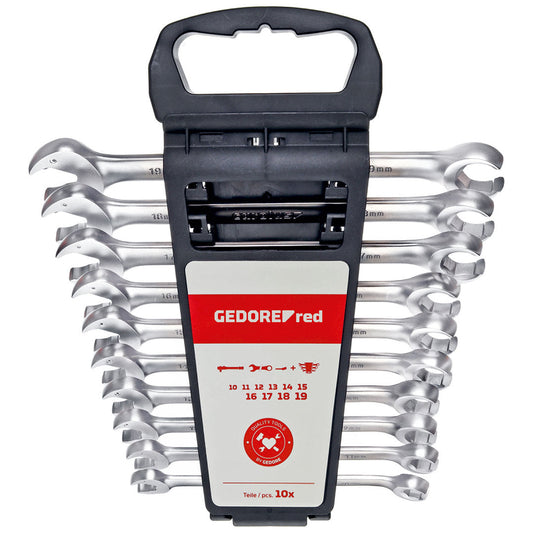 GEDORE red R05905010 - Juego de 10 llaves combinadas de carraca abiertas, 10-19 mm