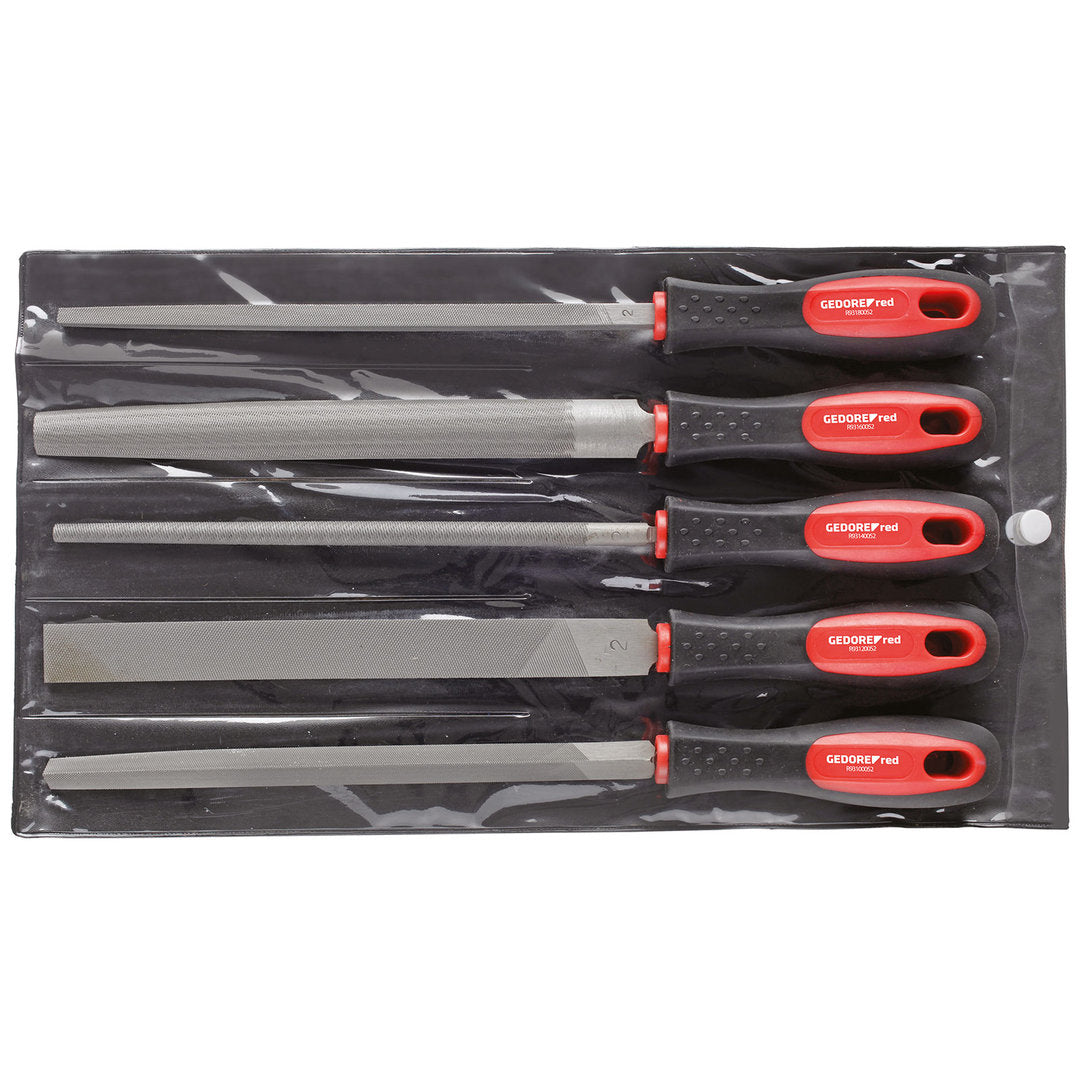 GEDORE red R93000005 - Juego de limas 3 cantos + 4 cantos + planas + redondas + medias 5 piezas
