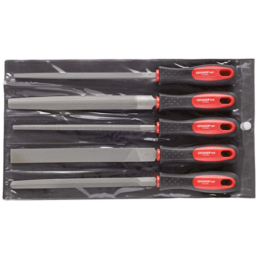 GEDORE red R93000005 - Juego de limas 3 cantos + 4 cantos + planas + redondas + medias 5 piezas