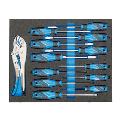 TS CT2-2133-2163TX - Assortiment de tornavisos i mordassa grip en mòdul d'escuma Check-Tool de doble cos, 13 peces