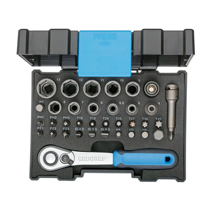 GEDORE 666-U-20 - Joc gots, puntes i carraca de 1/4", 35 peces (2998211)