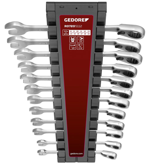 GEDORE red R07205112 - Juego de 12 llaves combinadas de carraca 8-19mm