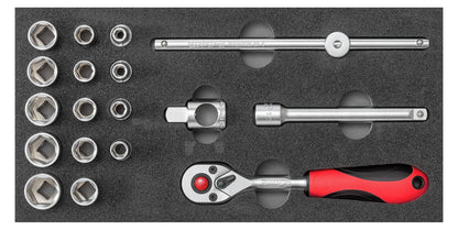 R22150020 - Juego de llaves de vaso de 3/8" en módulo Check Tool - 18 pzas