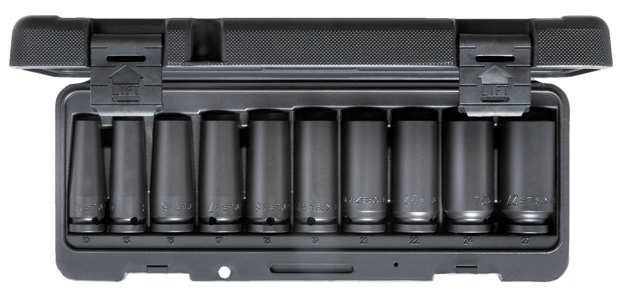 K 19 L-010 - Juego de  Vasos de Impacto de 1/2" largos. 10 pzas
