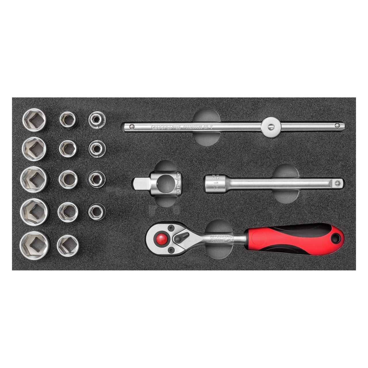 R22150020 - Juego de llaves de vaso de 3/8" en módulo Check Tool - 18 pzas